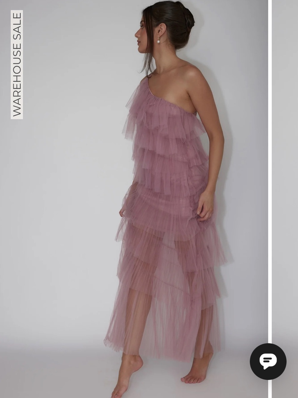One-Shoulder Tiered Tulle Dress in Dusty Rose